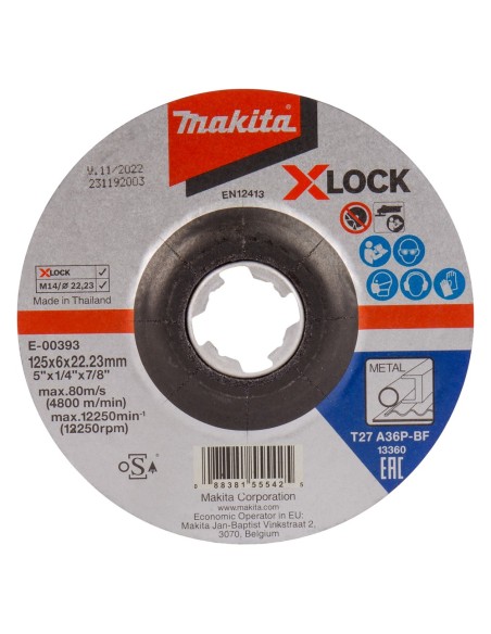 Makita E-00393 Disco abrasivo XLock 125x6,0mm Grana A36P per Metalli