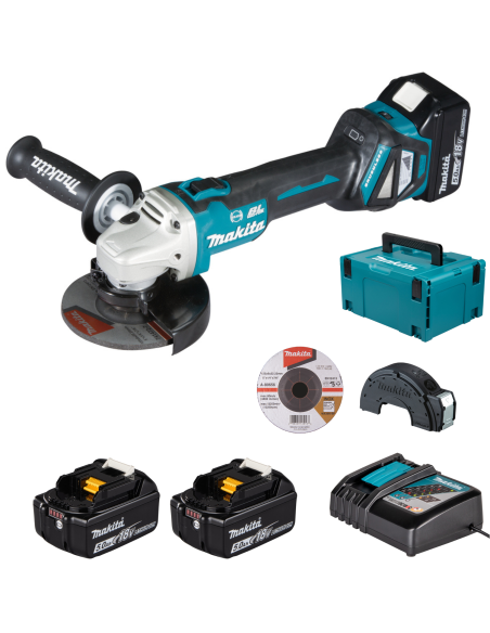Makita DGA513RTJ Smerigliatrice angolare 18V 125/115mm con 2 batterie + carica batterie