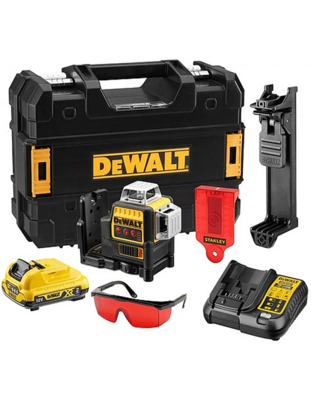 DEWALT DCE089D1R-QW Livella laser 3 linee 360° raggio rosso 10,8v 2ah 50mt
