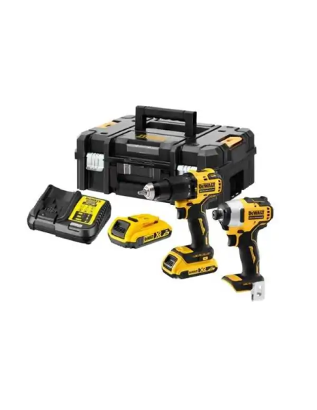 Kit Dewalt 2Ah DCK2062D2T - Trapano avvitatore DCD709 + Avvitatore a impulsi 1/4" DCF809 con 2 batterie