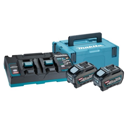 Kit energy 40V Makita: 2 batterie BL4050F (40V 5.0Ah) + 1 caricabatterie doppio DC40RB + valigetta Makpac 3