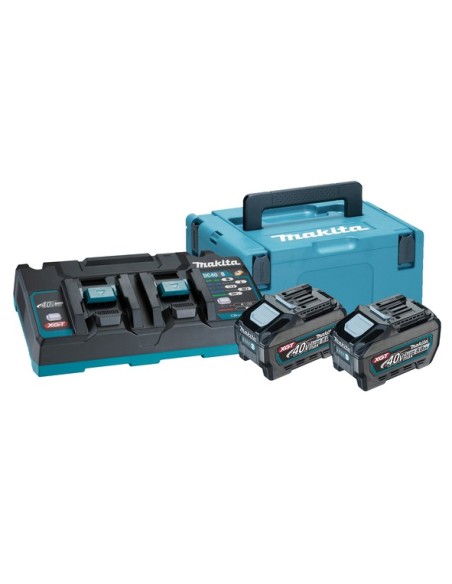 Kit energy 40V Makita: 2 batterie BL4050F (40V 5.0Ah) + 1 caricabatterie doppio DC40RB + valigetta Makpac 3