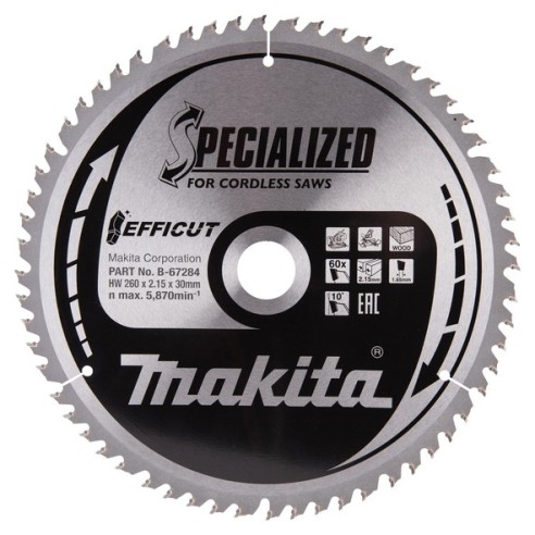 Lama Efficut T.C.T. x legno 260x30mm, 60T Makita