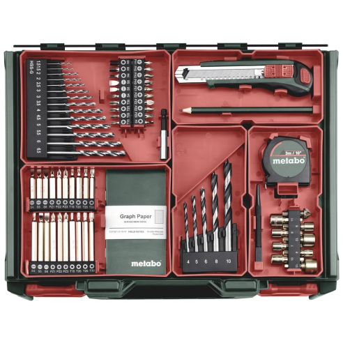 SET MOBILE 18V: AVVITATORE SB 18 L METABO 25/50Nm C/ x2 BATT. (18V 2.0AH) + CARICABATT. + ACCESSORI                     (P.V.)