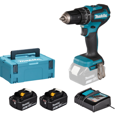 Avvitatore a percussione DHP485RTJ Makita 18V, 60Nm completo di 2 batterie BL1830B (18V 3.0Ah) + caricabatterie