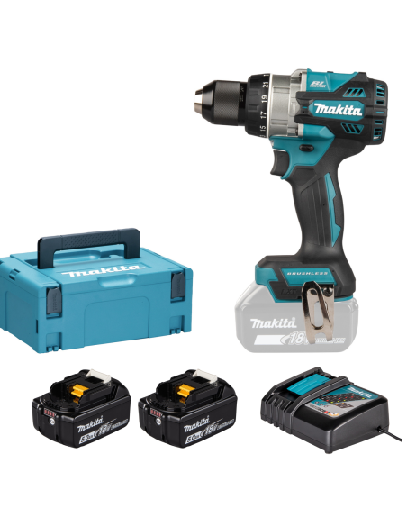 Trapano avvitatore con percussione DHP492RTJ Makita, 141Nm, Brushless (completo di 2 batterie 18V 5.0Ah)